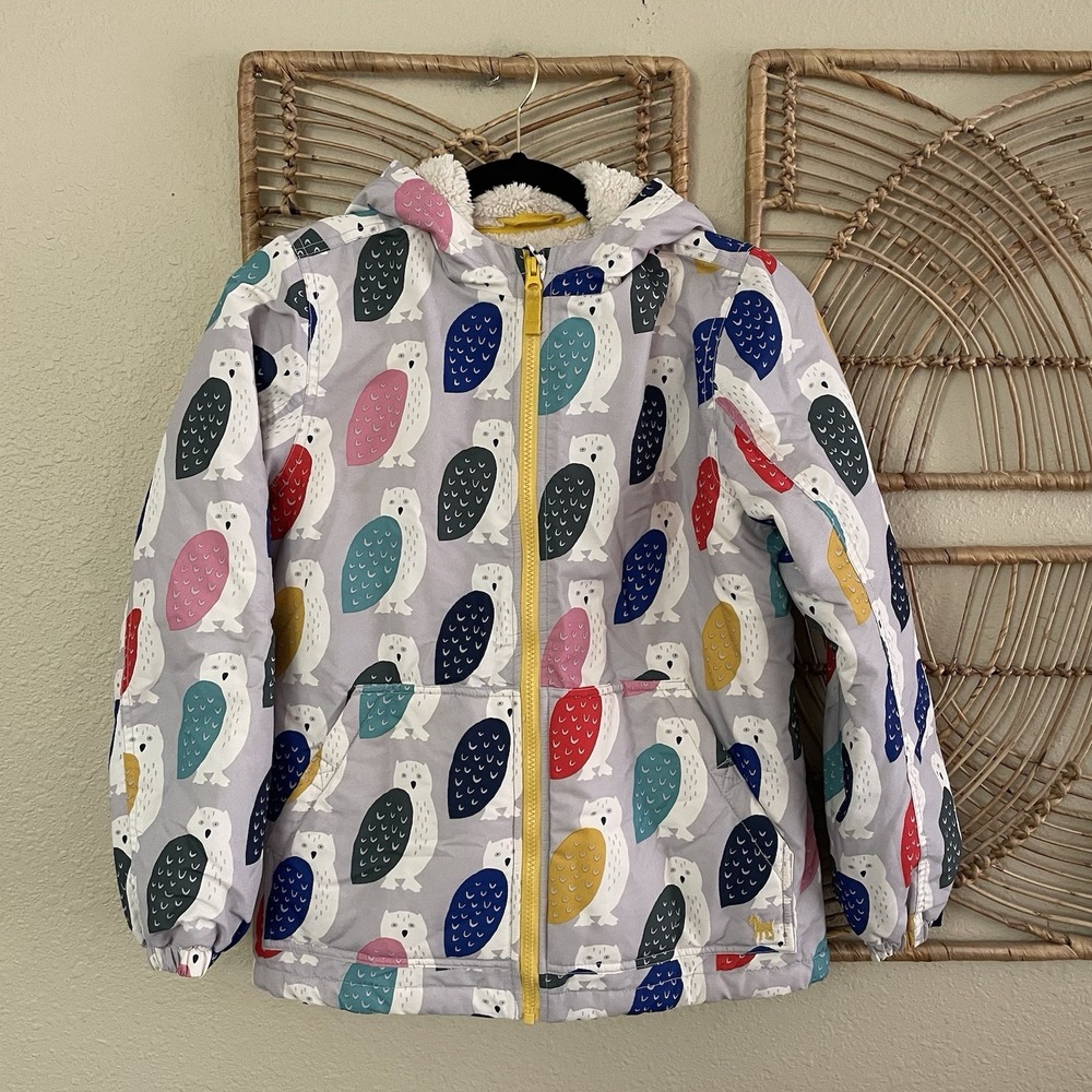 Mini Boden Owl Print Jacket Fleece Lined Anorak Coat 11-12Y B3